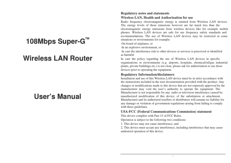 Page 1 de la notice Manuel utilisateur Lindy 108Mbps Super-G