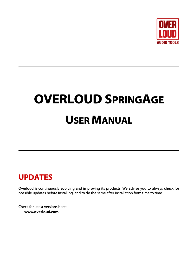 Page n°1 - Manuel utilisateur Overloud Overloud SpringAge