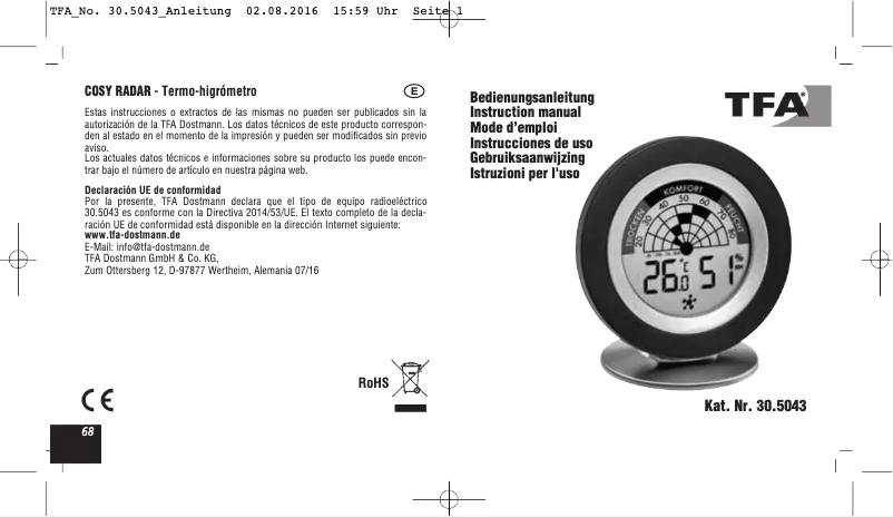 Imagen de la primera página del manual del dispositivo Cosy Radar 30.5043.01