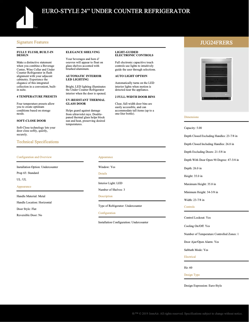 Página 1 del manual Ficha técnica JennAir JUG24FLERS