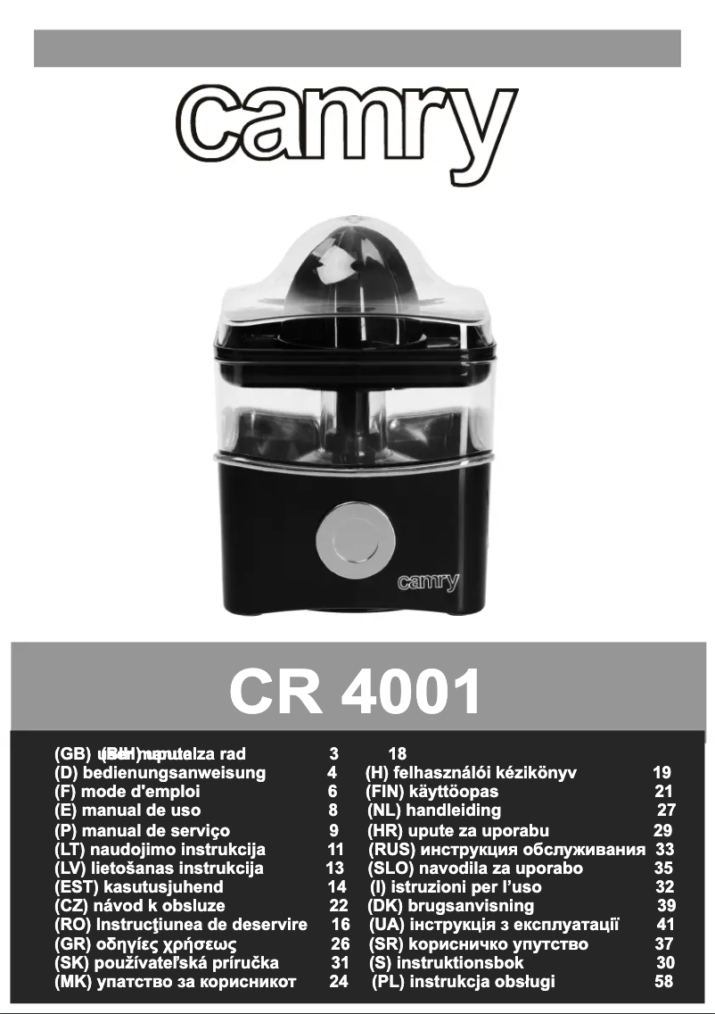Page 1 de la notice Manuel utilisateur Camry CR 4001