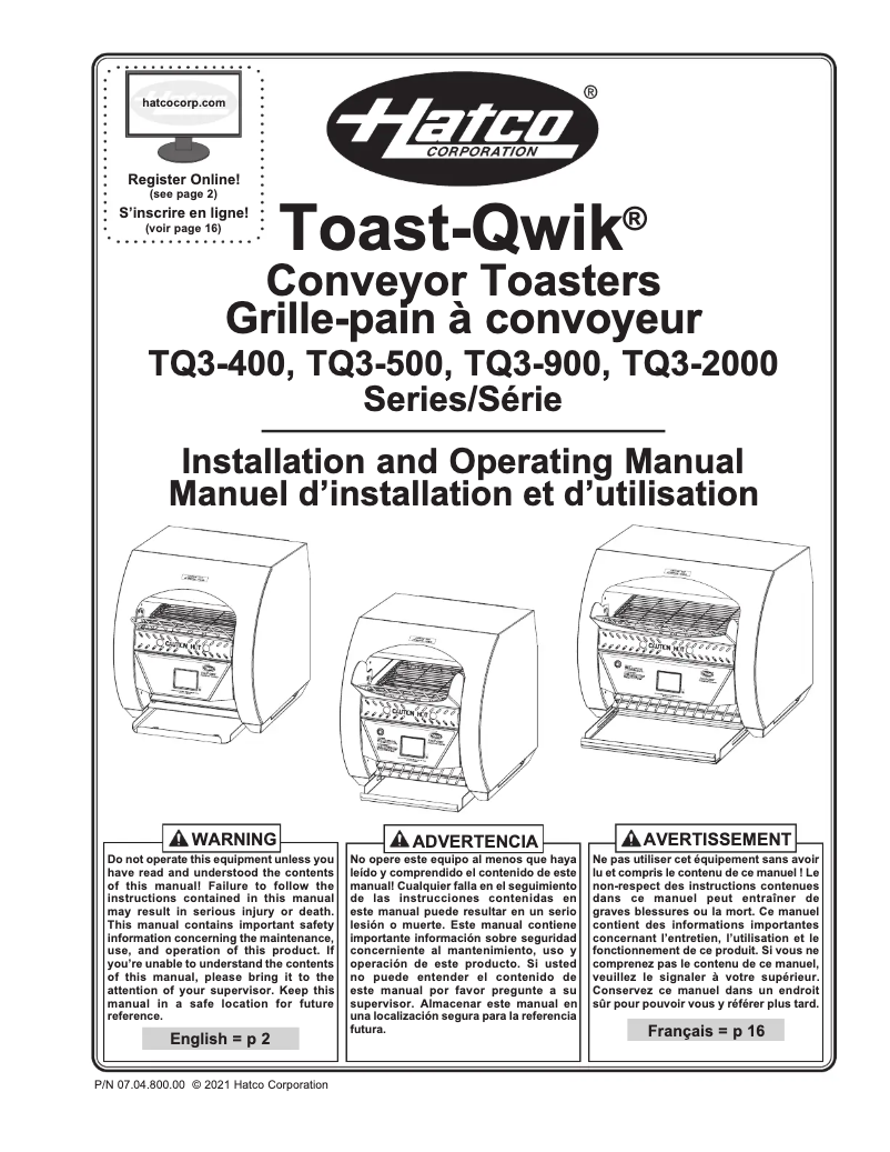 Image de la première page du manuel de l'appareil Toast-Qwik TQ3-500H