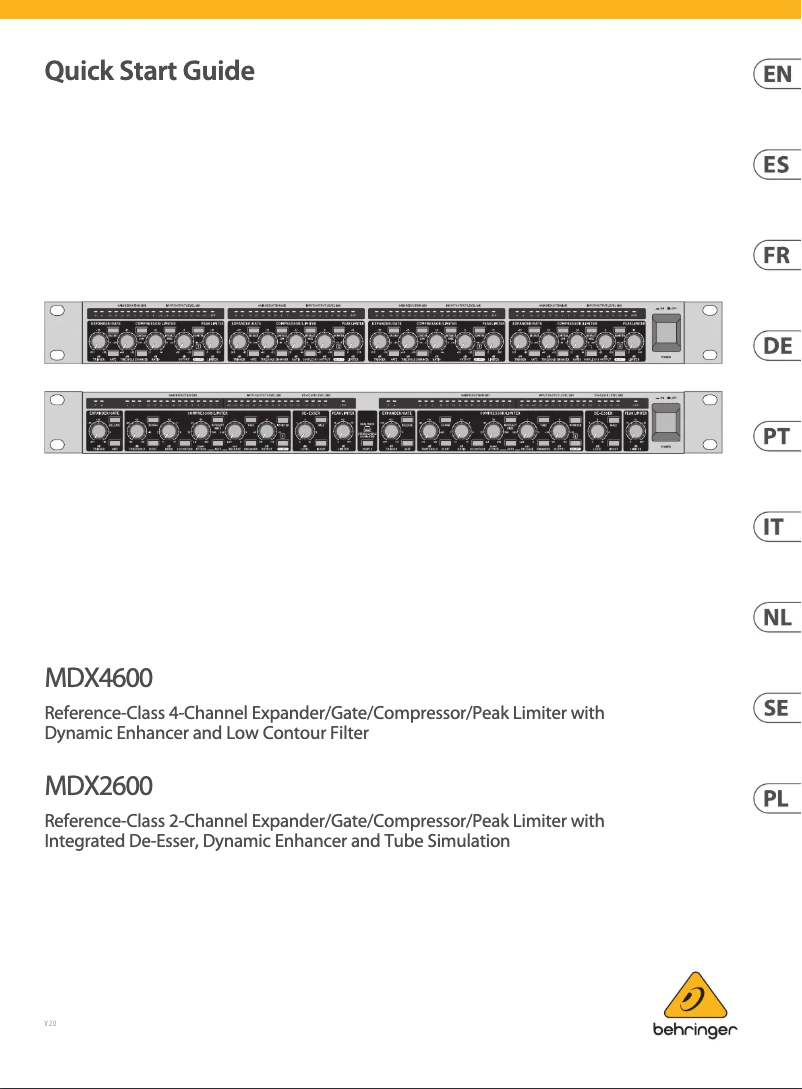Page 1 de la notice Guide de démarrage rapide Behringer Compressor Pro-XL MDX2600 V2