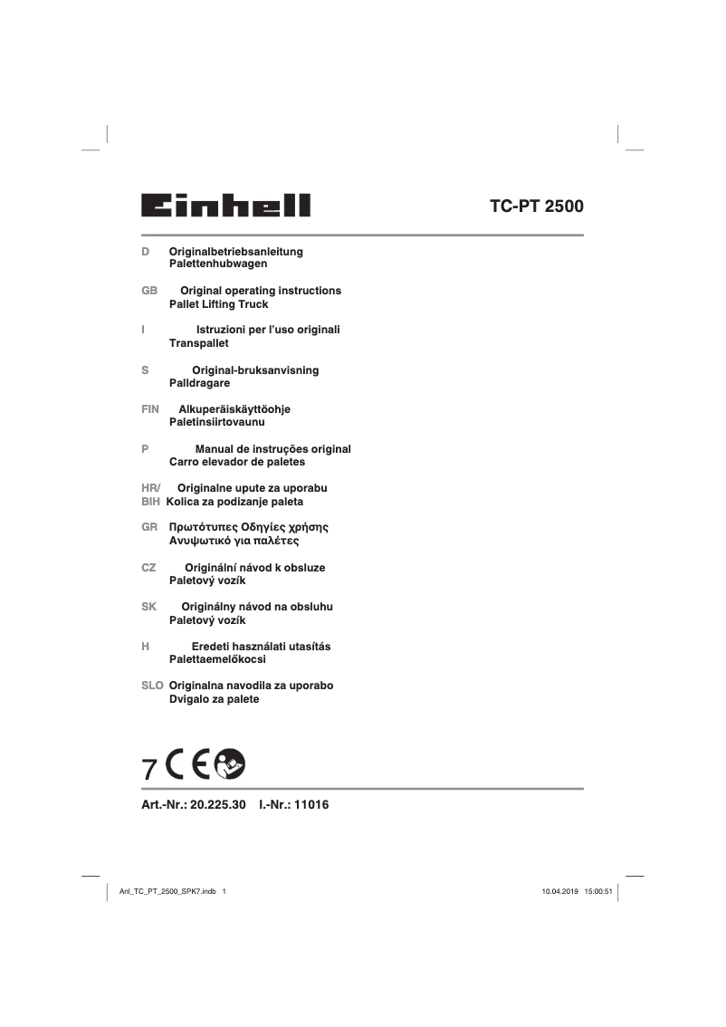 Page 1 de la notice Manuel utilisateur Einhell TC-PT 2500