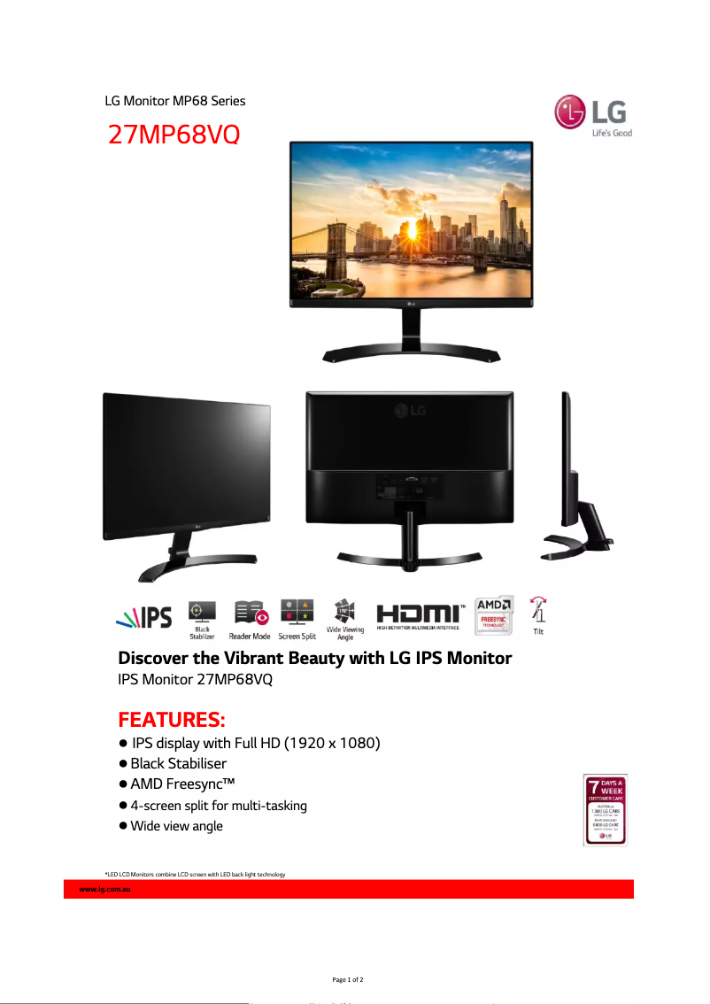 Page 1 de la notice Fiche technique LG 27MP68VQ-P
