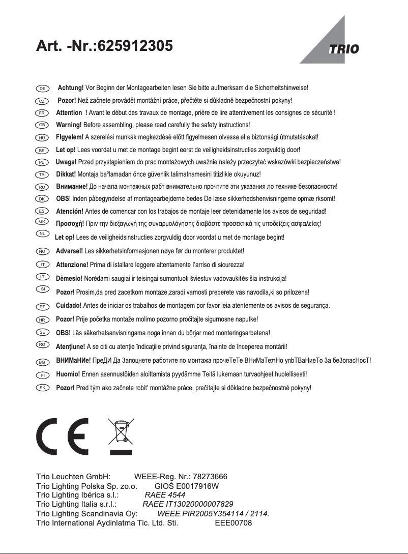 Page 1 de la notice Manuel utilisateur Trio Lighting Marcos 625912305