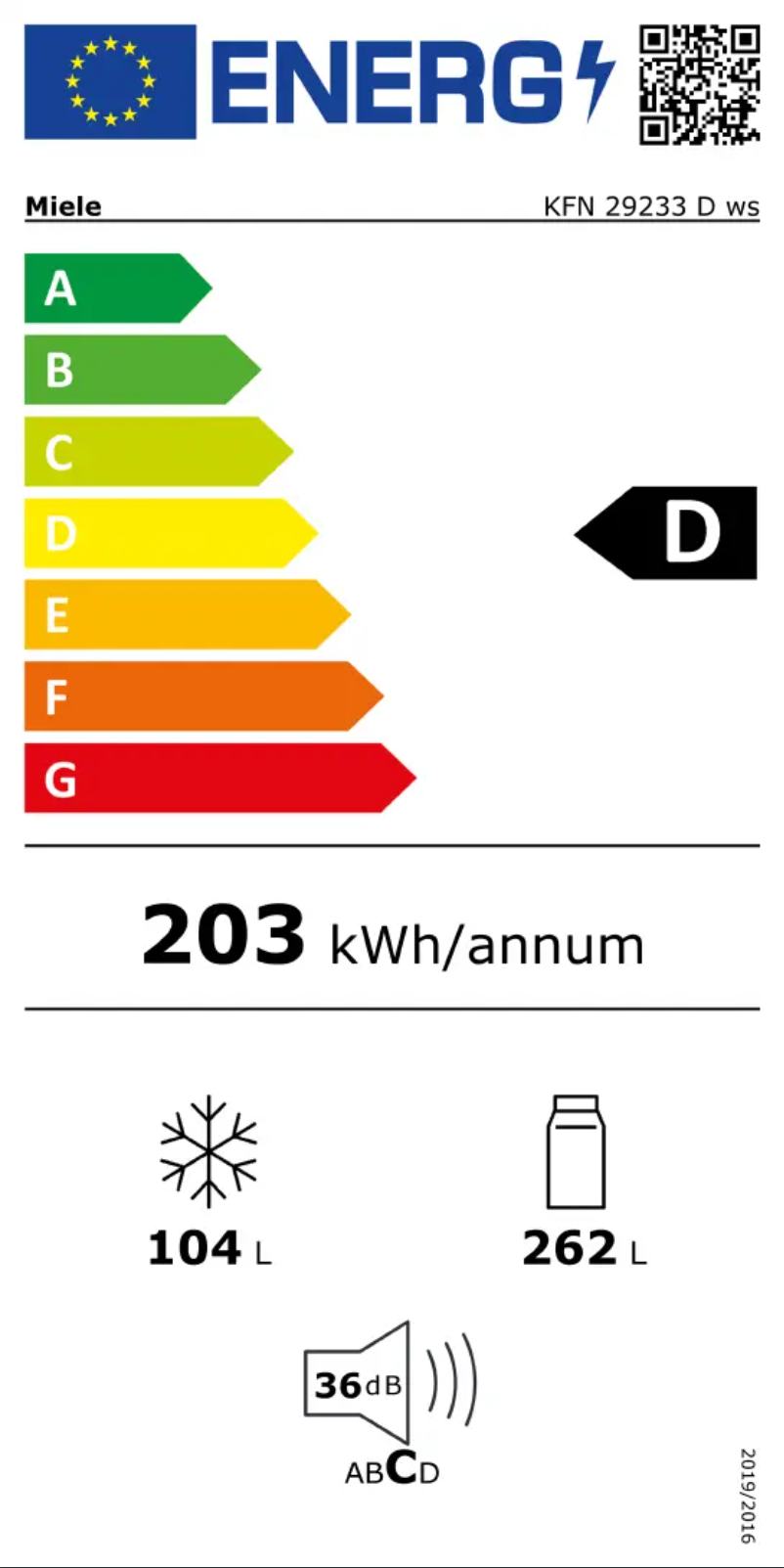 Page n°1 - Label énergétique Miele KFN 29233 D ws