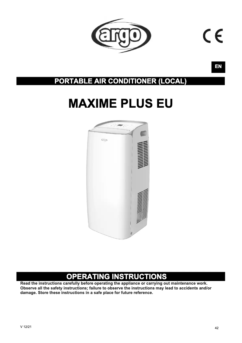 Page n°1 - Manuel utilisateur Argoclima Maxime Plus EU