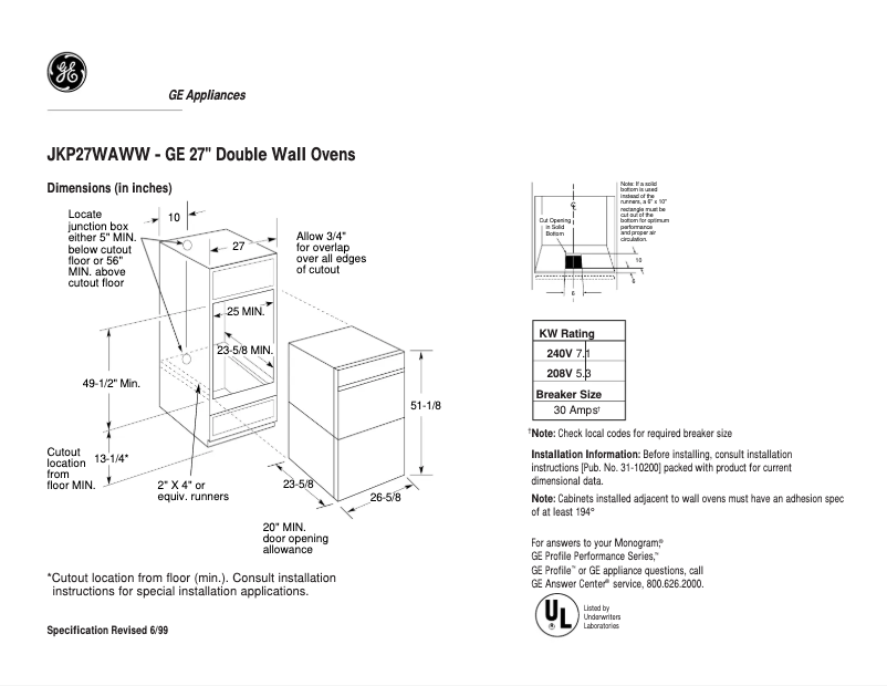 Page n°1 - Fiche technique GE JKP27WAWW
