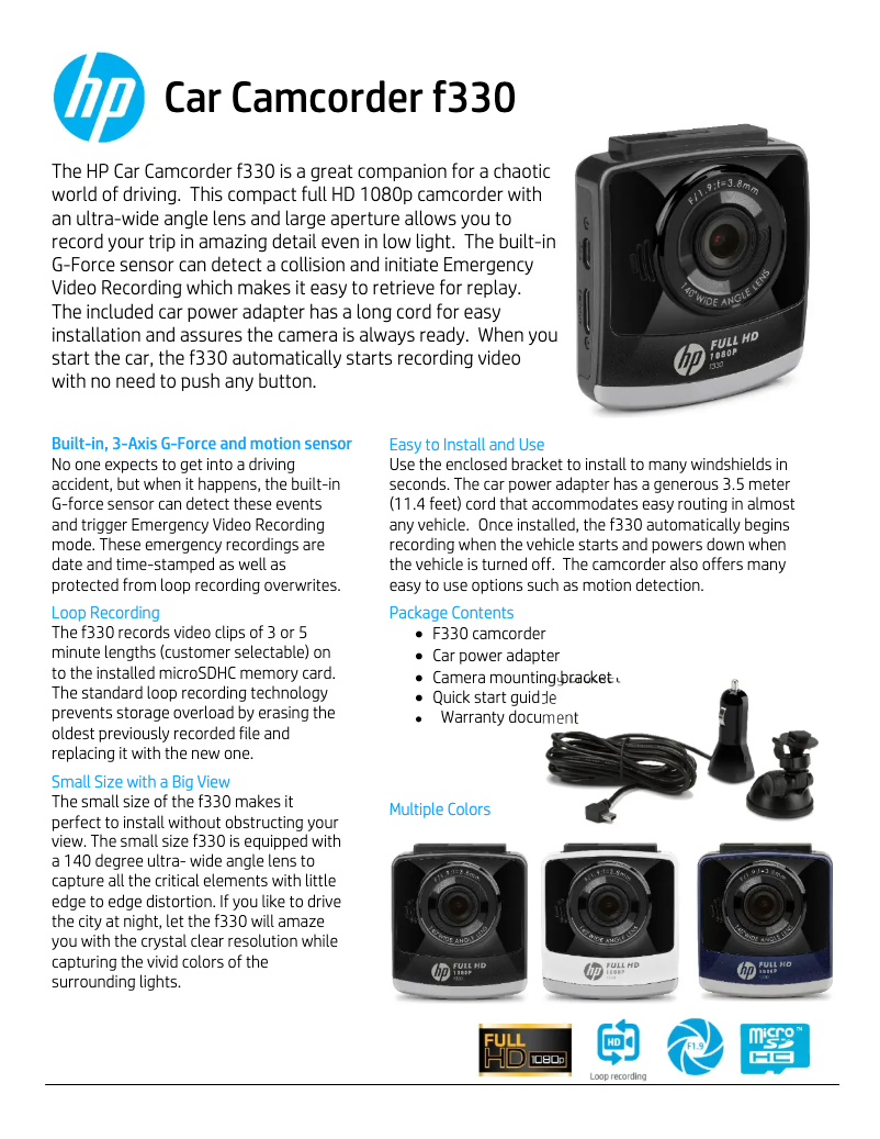 Page n°1 - Fiche technique HP F330