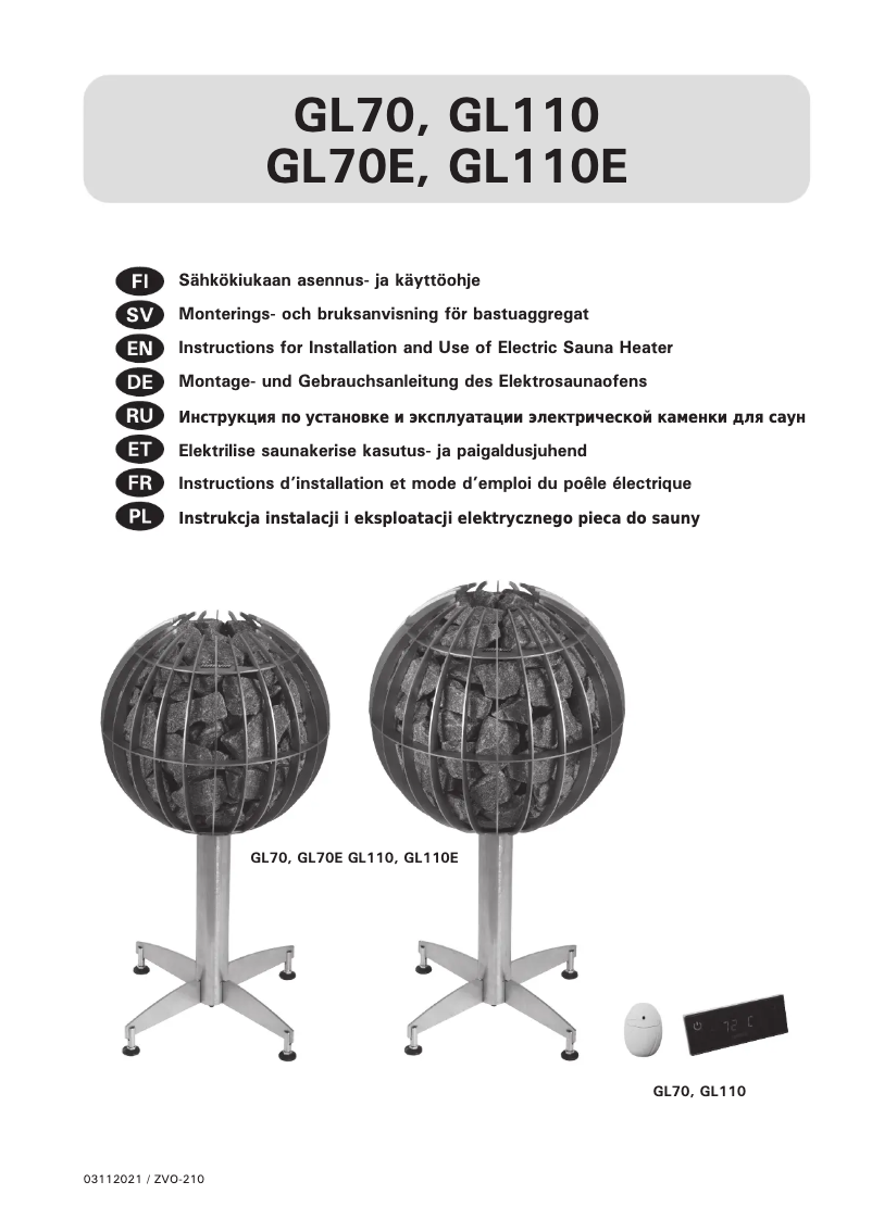Page 1 de la notice Manuel utilisateur Harvia Globe GL70E HGLE700400
