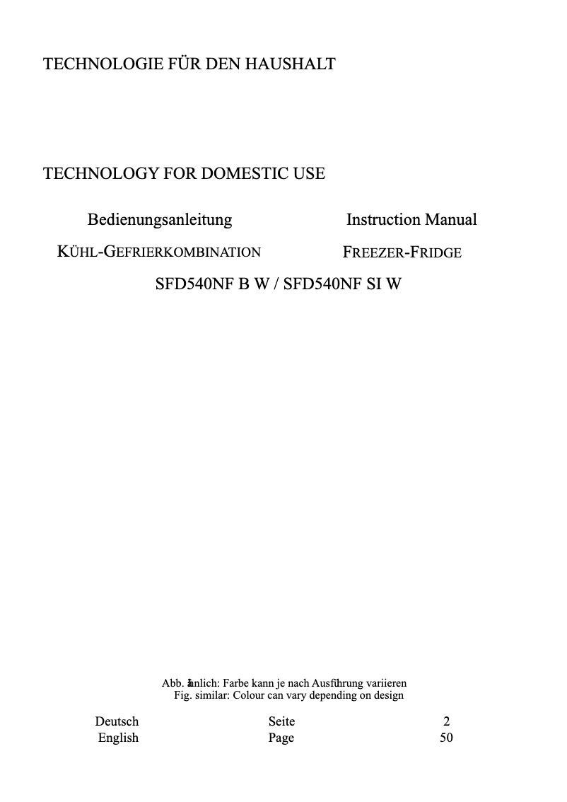 Page n°1 - Manuel utilisateur Wolkenstein WFD540NF SI