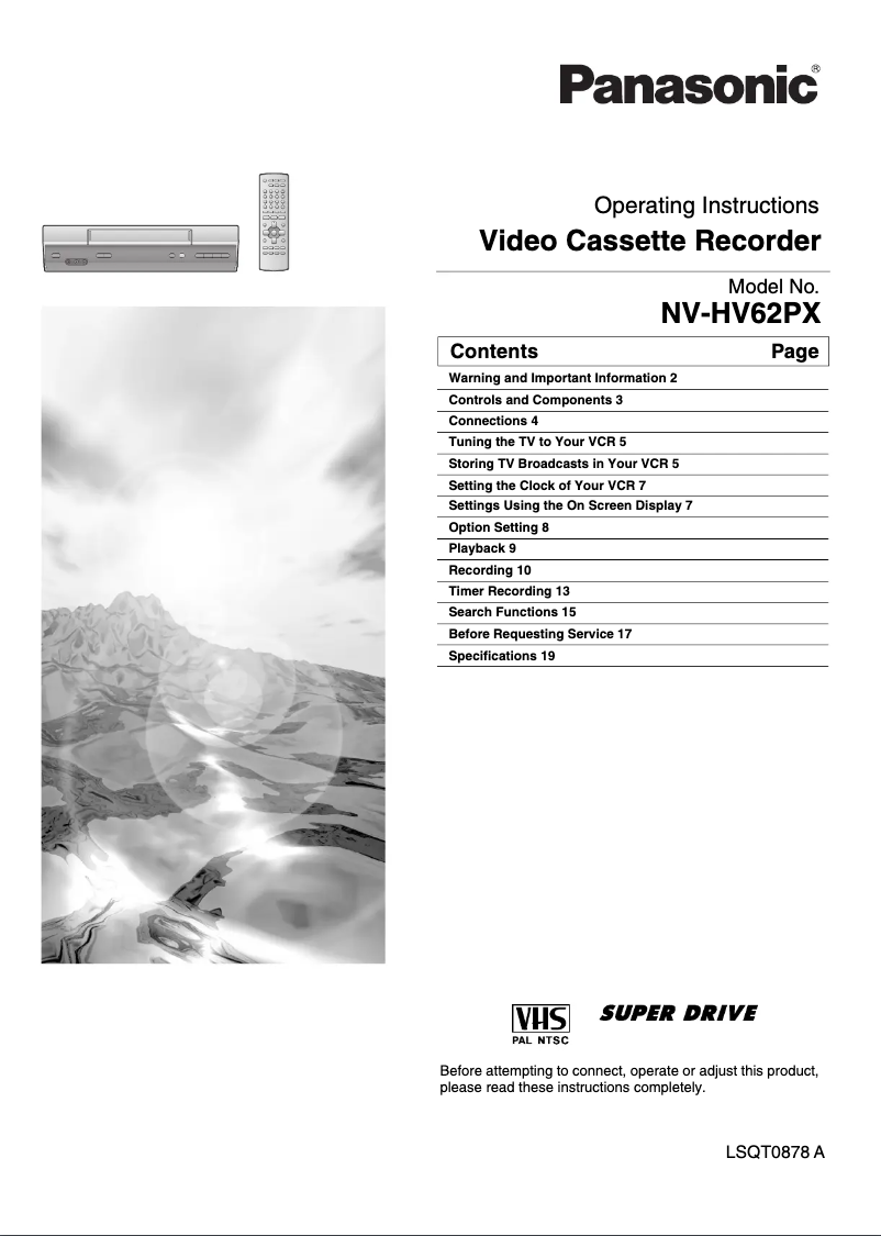 Page n°1 - Manuel utilisateur Panasonic NV-HV62PX