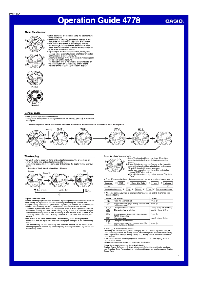 Image de la première page du manuel de l'appareil G-Shock AW-591-4AER