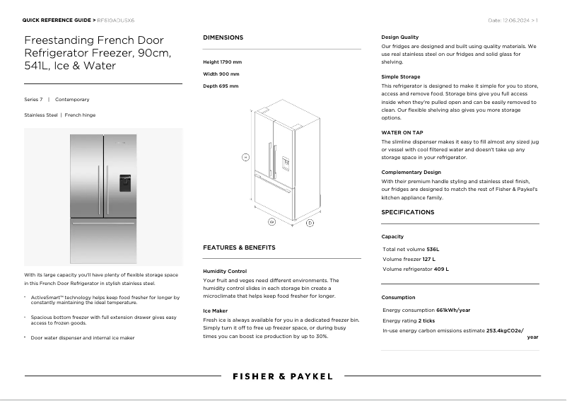 Page n°1 - Manuel utilisateur Fisher & Paykel RF610ADUSX6