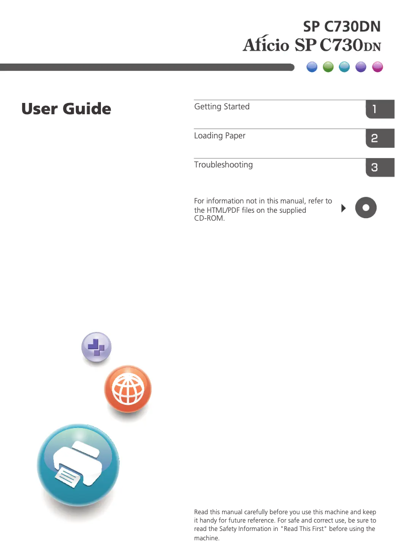 Page 1 de la notice Manuel utilisateur Ricoh Aficio SP C730DN