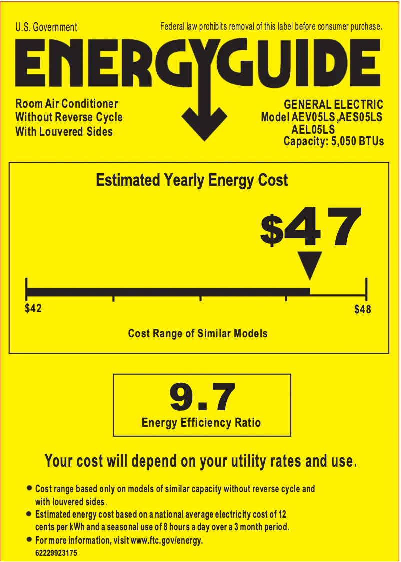Page n°1 - Label énergétique GE AEL05LS