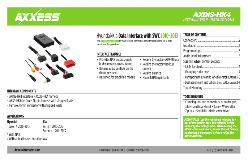 Page n°1 - Manuel utilisateur Metra AXDIS-HK4