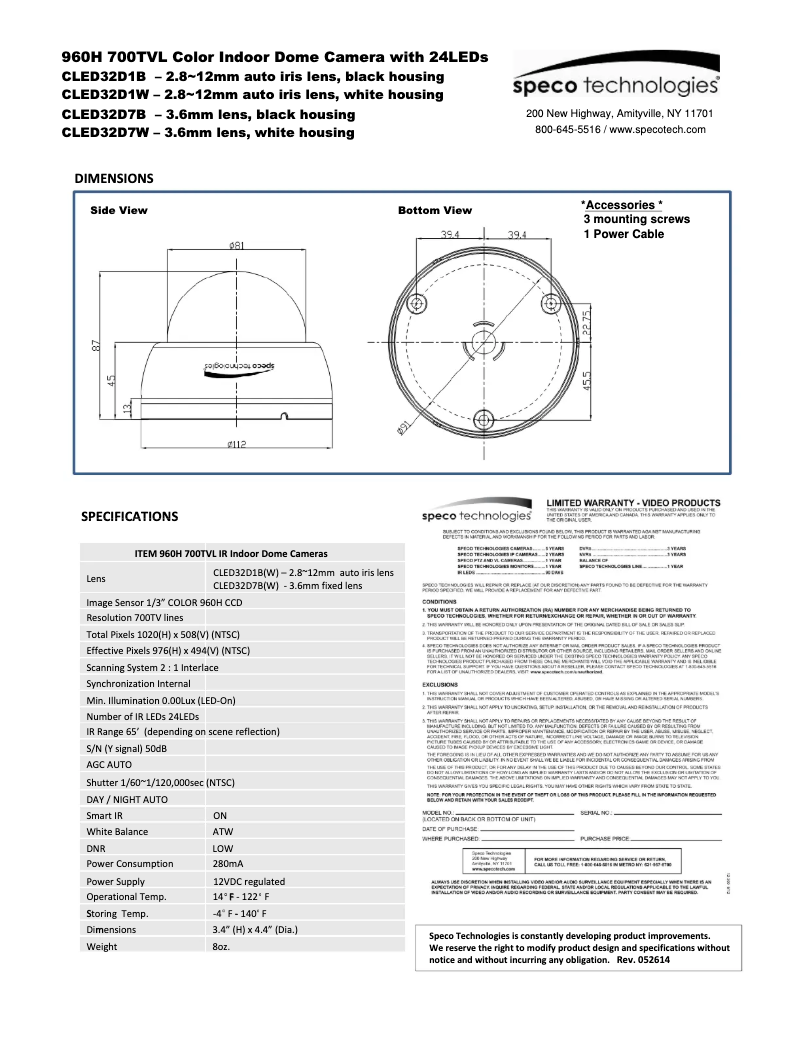 Page 1 de la notice Manuel utilisateur Speco Technologies CLED32D