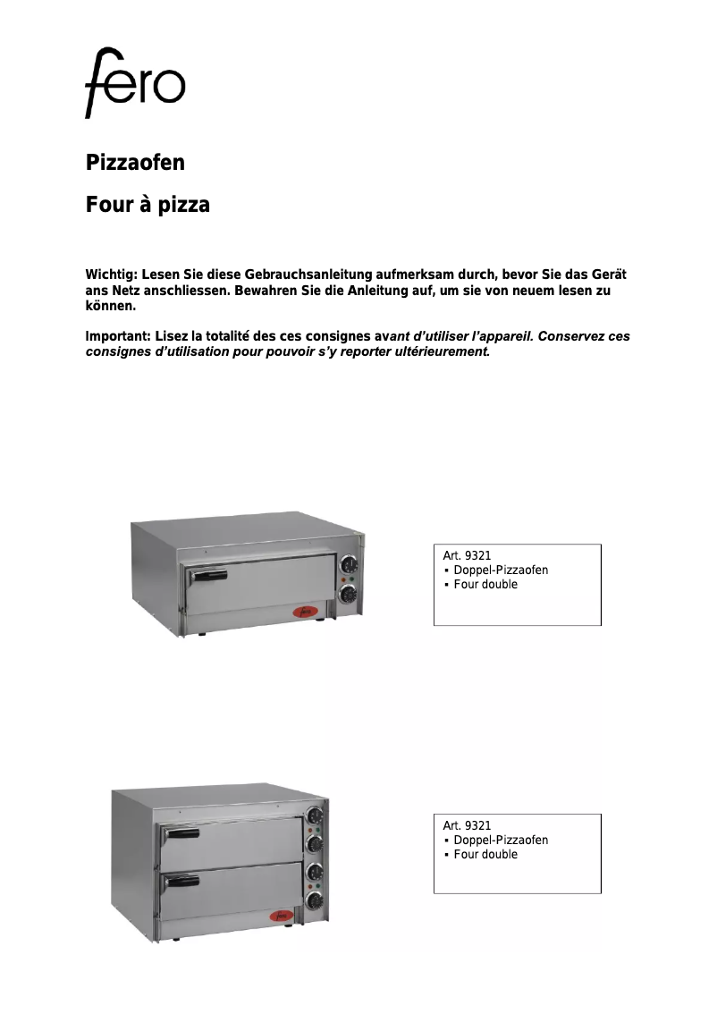 Page 1 de la notice Manuel utilisateur Fero H9321