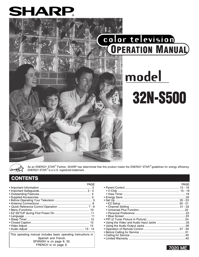 Page n°1 - Manuel utilisateur Sharp 32N-S500 OPERATION MANUAL