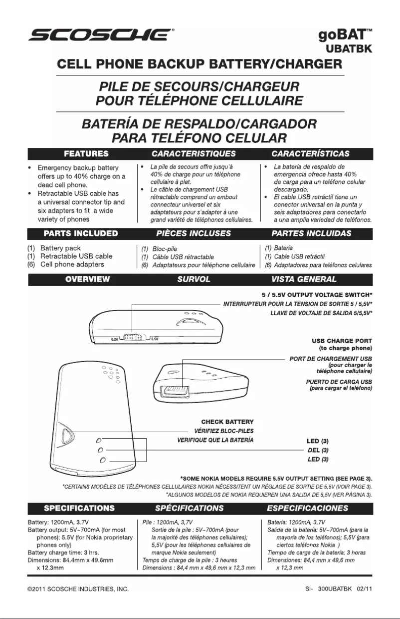 Page 1 de la notice Manuel utilisateur Scosche UBATBK