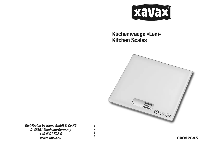 Page n°1 - Manuel utilisateur Xavax Leni 92695