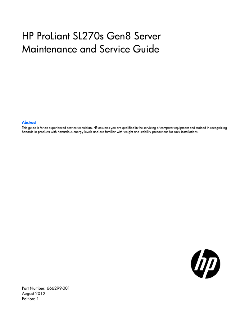 Page n°1 - Manuel utilisateur HP ProLiant SL270s G8