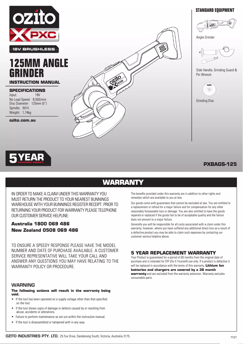 Página 1 del manual Manual de usuario Ozito PXBAGS-125
