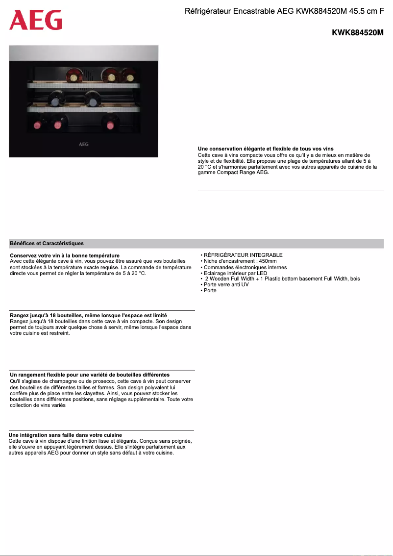 Página 1 del manual Ficha técnica AEG KWK884520M