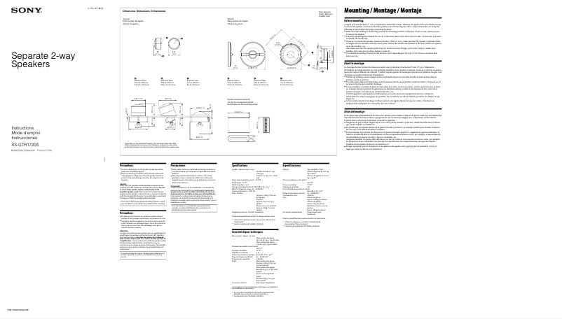 Page 1 de la notice Manuel utilisateur Sony XS-GTR1720S