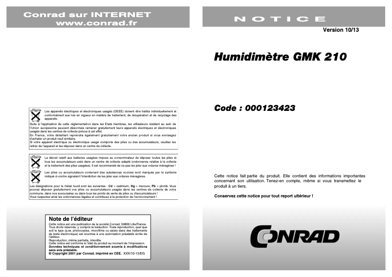 Image de la première page du manuel de l'appareil GMK 210