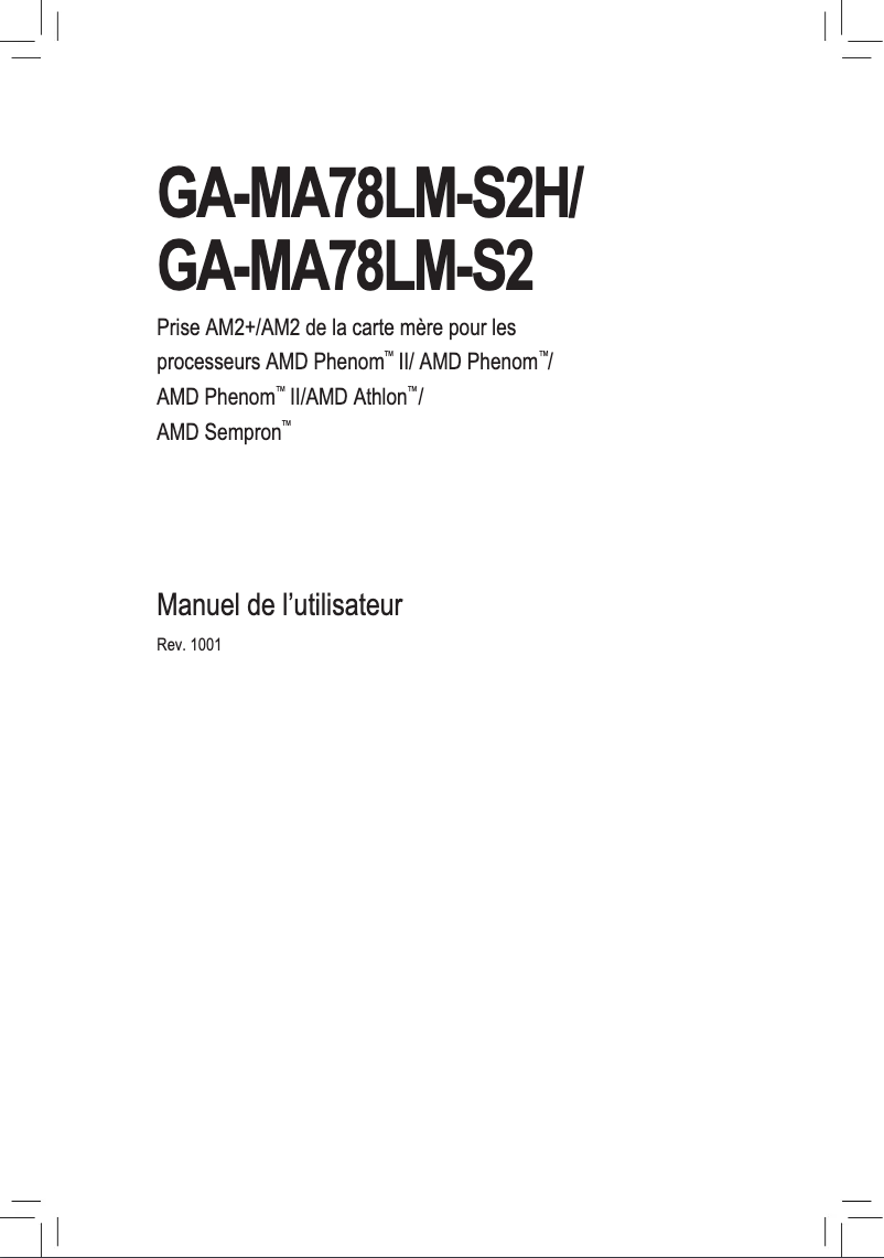 Page n°1 - Manuel utilisateur Gigabyte GA-MA78LM-S2H