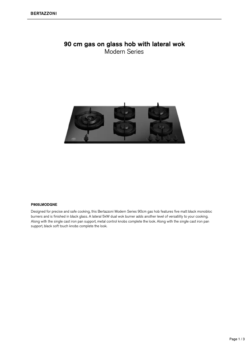 Page 1 de la notice Fiche technique Bertazzoni P905LMODGNE