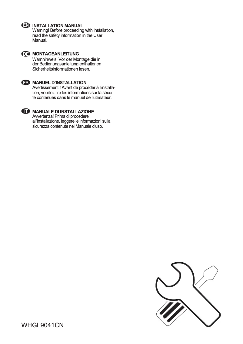 Page 1 de la notice Guide d'installation Electrolux WHGL9041CN