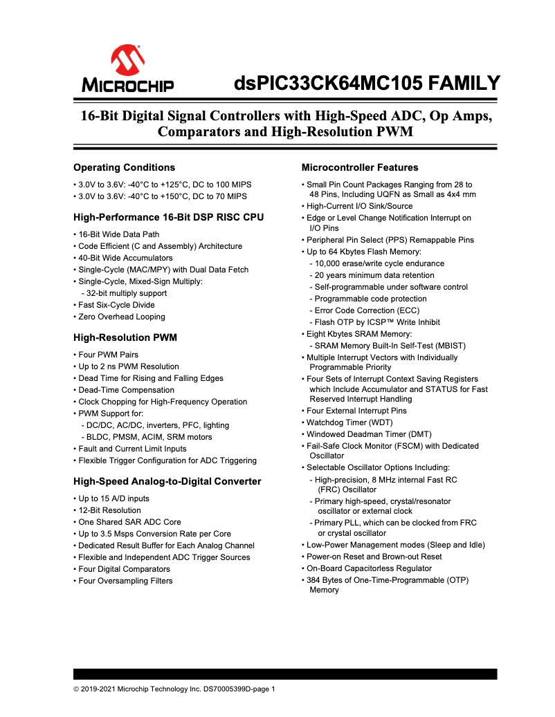 Page 1 de la notice Manuel utilisateur Microchip dsPIC33CK64MC103