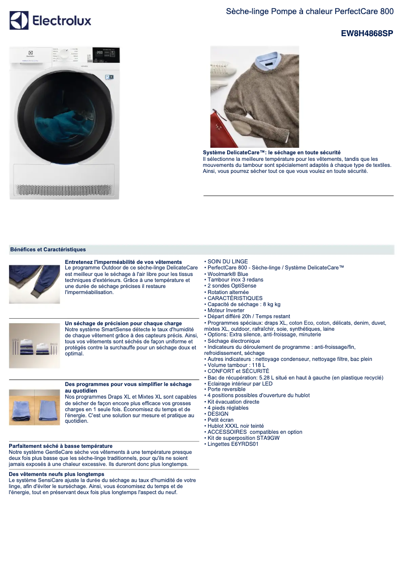 Página 1 del manual Ficha técnica Electrolux EW8H4868SP