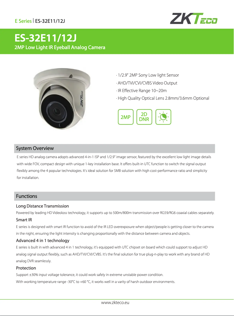 Page 1 de la notice Manuel utilisateur ZKTeco ES-32E11J