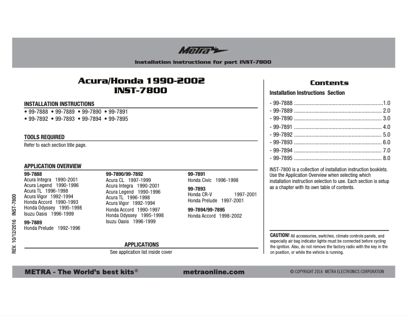 Page n°1 - Manuel utilisateur Metra 99-7888