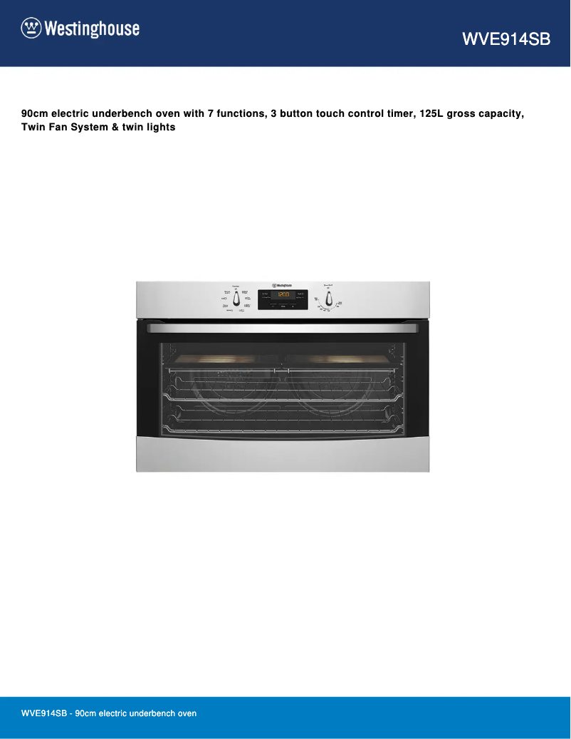 Page 1 de la notice Fiche technique Westinghouse WVE914SB