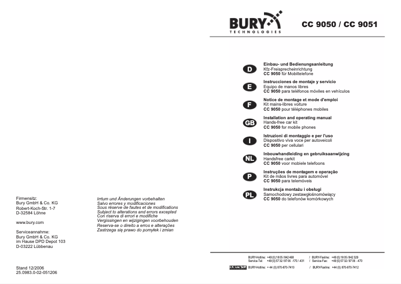 Page n°1 - Manuel utilisateur Bury CC 9051