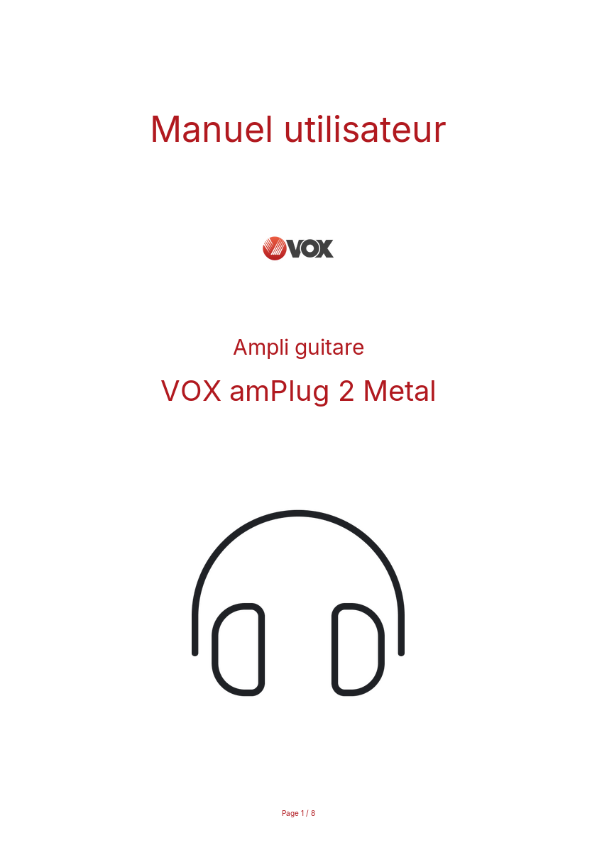 Page n°1 - Manuel utilisateur VOX amPlug 2 Metal