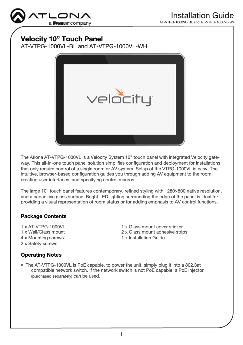 Image de la première page du manuel de l'appareil AT-VTPG-1000VL