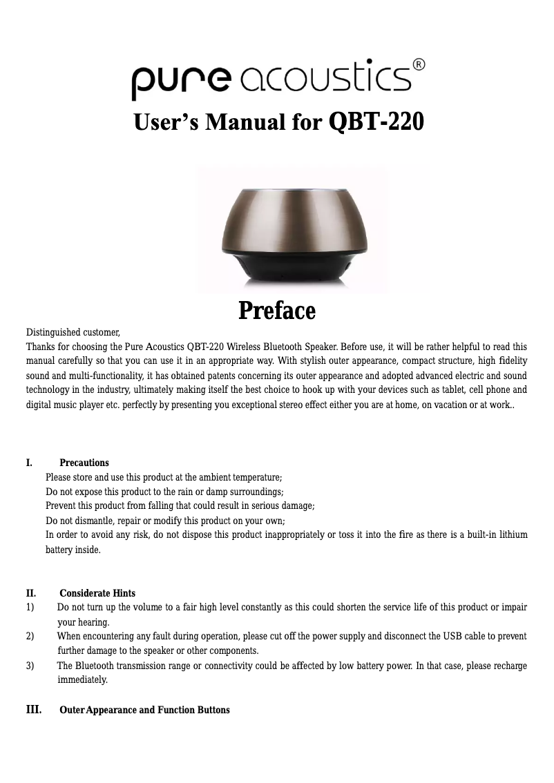 Image de la première page du manuel de l'appareil QBT 220