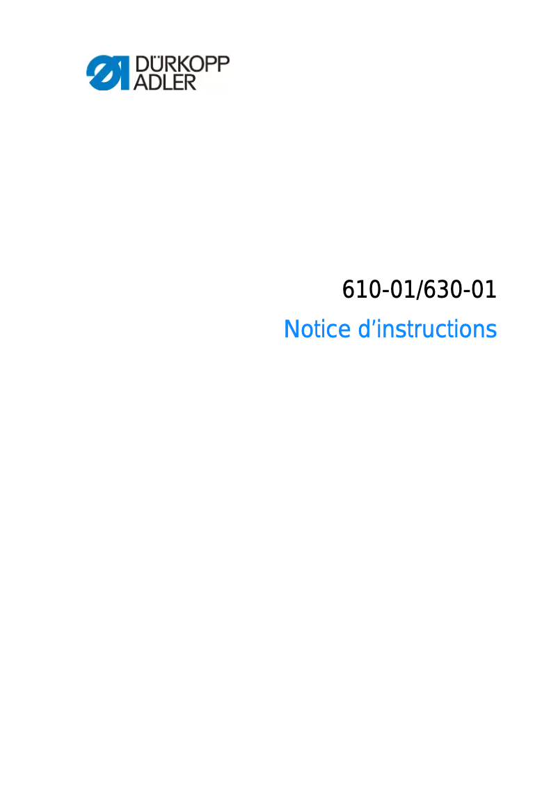 Page n°1 - Manuel utilisateur Dürkopp Adler 610-01