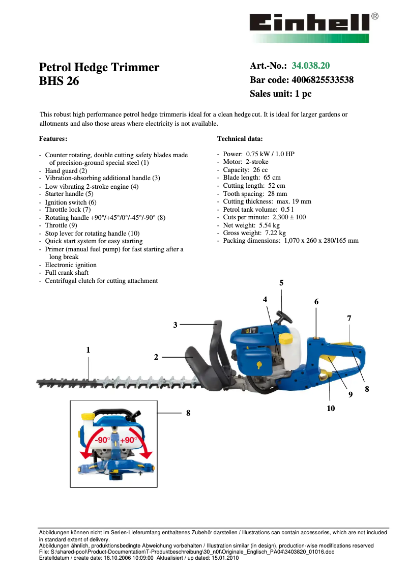 Página 1 del manual Manual de usuario Einhell BHS 26