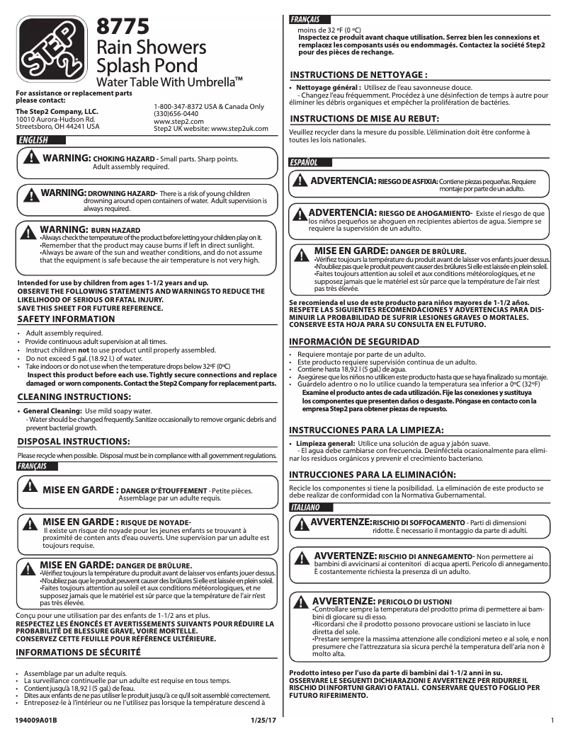 Page 1 de la notice Manuel utilisateur Step2 Rain Showers Splash Pond 8775