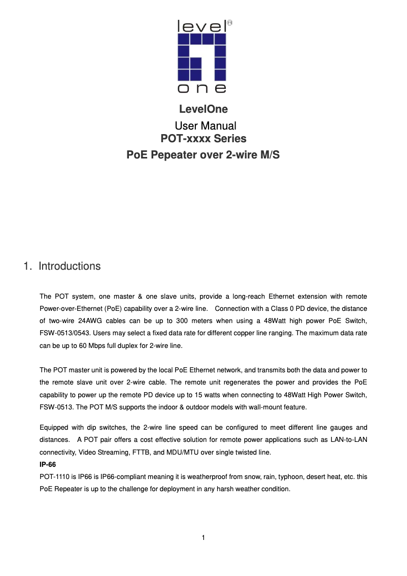 Page n°1 - Mode d'emploi LevelOne POT-0100