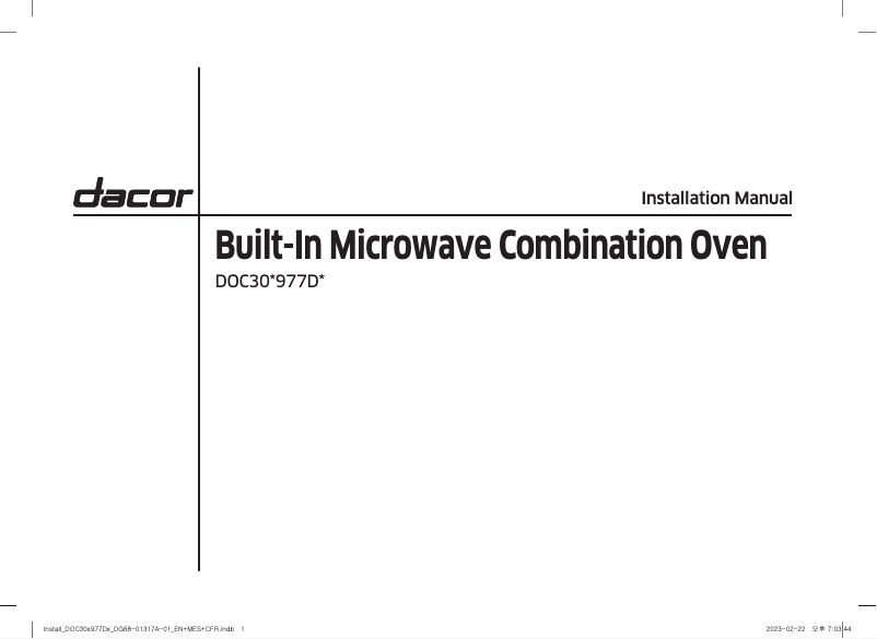 Page n°1 - Guide d'installation Dacor DOC30T977DS