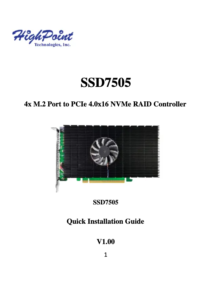 Page n°1 - Manuel utilisateur Highpoint SSD7505